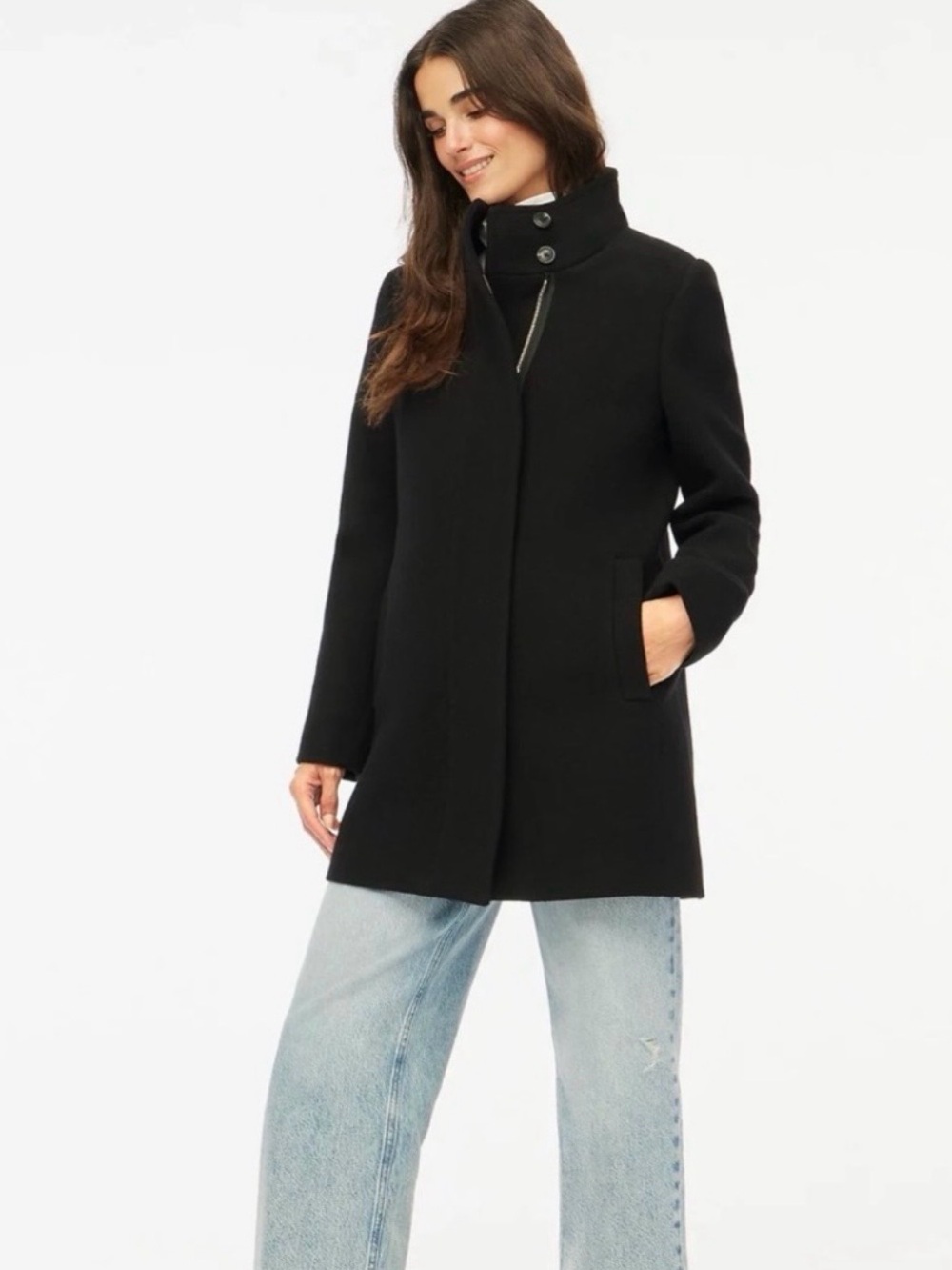 J. Crew Black Funnel Collar Wool City Coat NWT Size 14